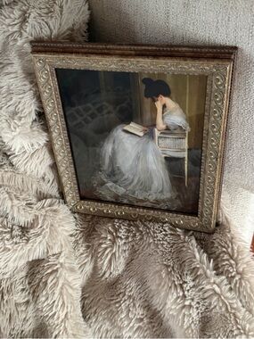 Classic Woman Reading Framed Art Print - Neutral Tones